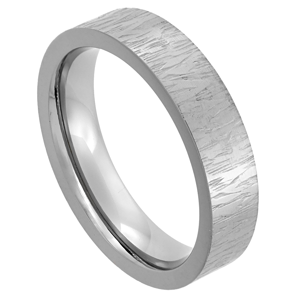 5mm Titanium Pipe Cut Wedding Band Ring for Men and Women Rain Pattern Finish Comfort Fit sizes 7 - 14
