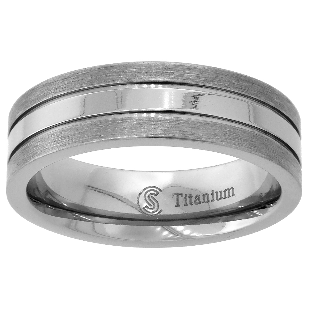 7mm Titanium Stripe Center Pipe Cut Wedding Band Ring for Men Comfort fit sizes 7 - 14