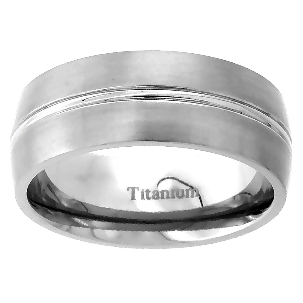 8mm Titanium Wedding Band Ring Convex Groove Center Brushed Finish Domed Comfort Fit sizes 7 - 14
