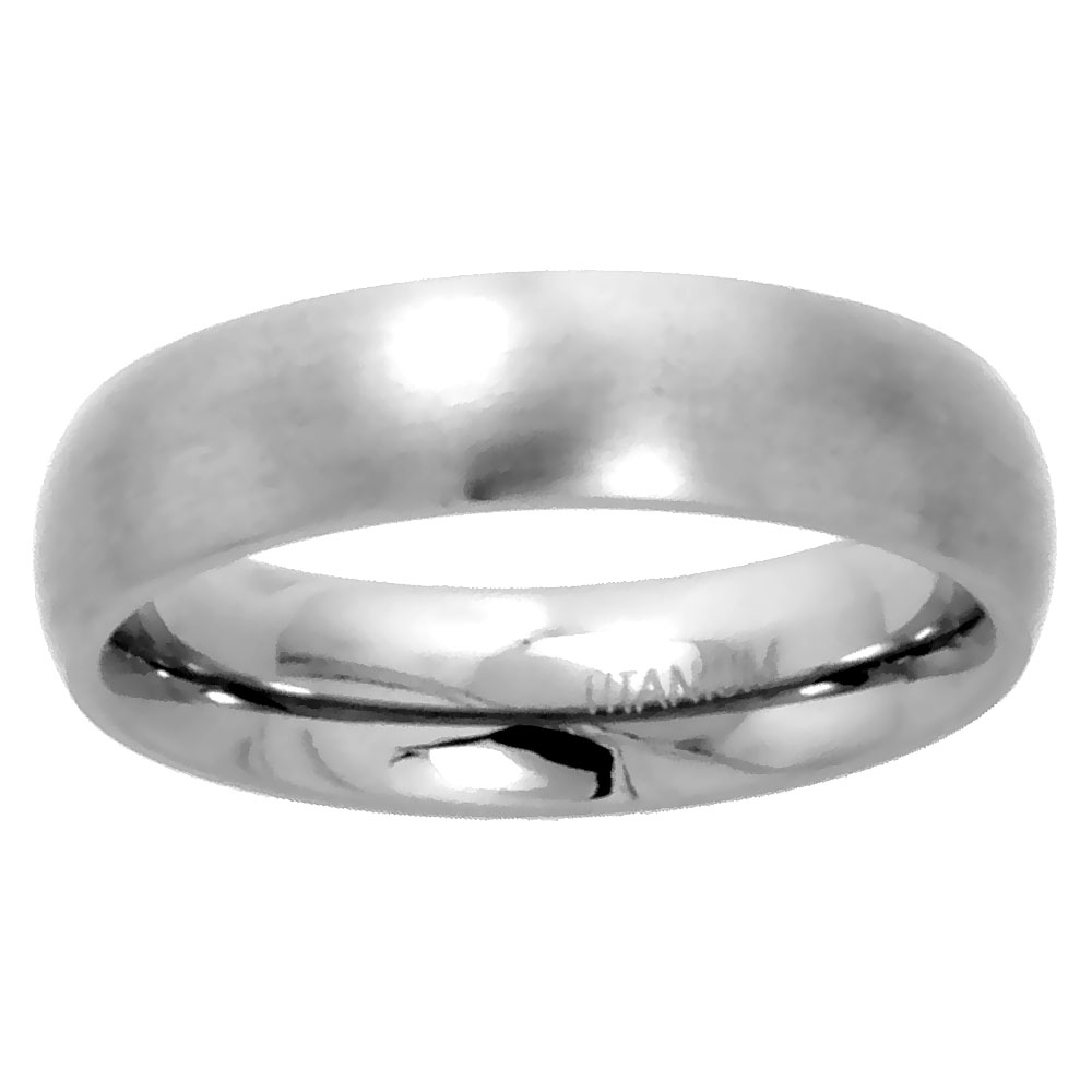 5MM TITANIUM PLAIN WEDDING BAND / THUMB RING DOMED COMFORT-FIT MATTE FINISH 5/16 INCH SIZES 5 - 12