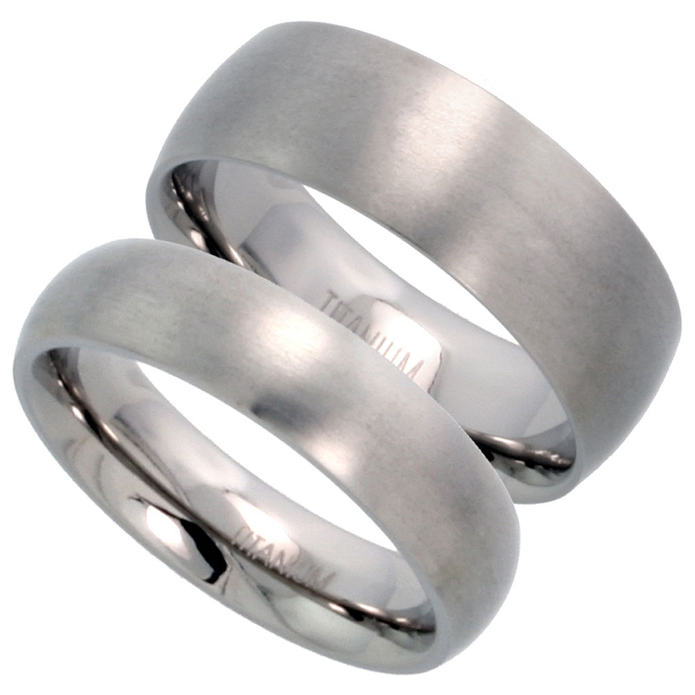 5 & 8mm Titanium Plain Wedding Band Ring Domed Set Brushed Comfort Fit 5/16 inch sizes 5 - 15