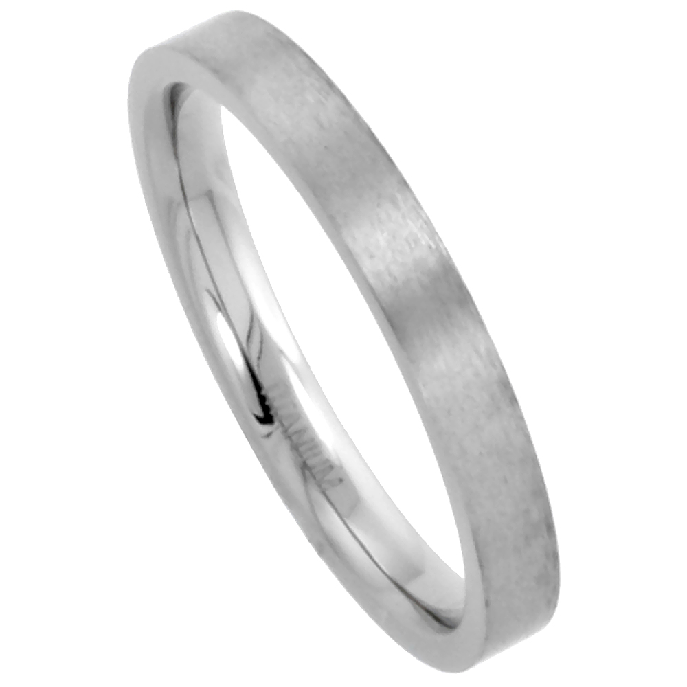 3mm Titanium Wedding Band Thumb Ring Toe Ring Thin Plain Flat Comfort-Fit Brushed sizes 5 - 12