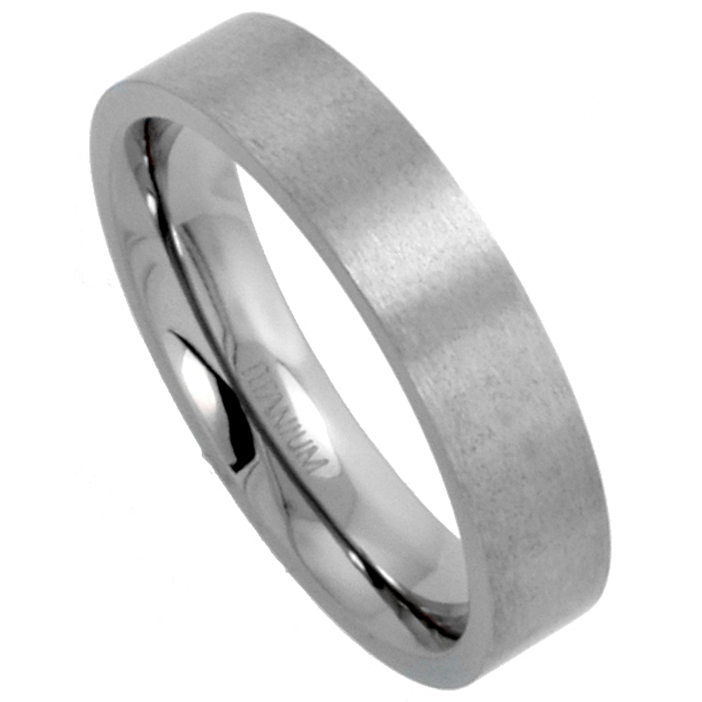 5mm Titanium Wedding Band / Thumb Ring Plain Flat Comfort-Fit Brushed 5/16 inch sizes 5 - 12