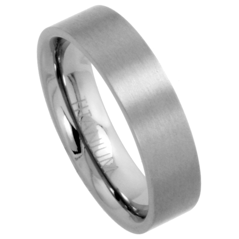 6mm Titanium Wedding Band / Thumb Ring Plain Flat Comfort-Fit Brushed 5/16 inch sizes 5 - 12
