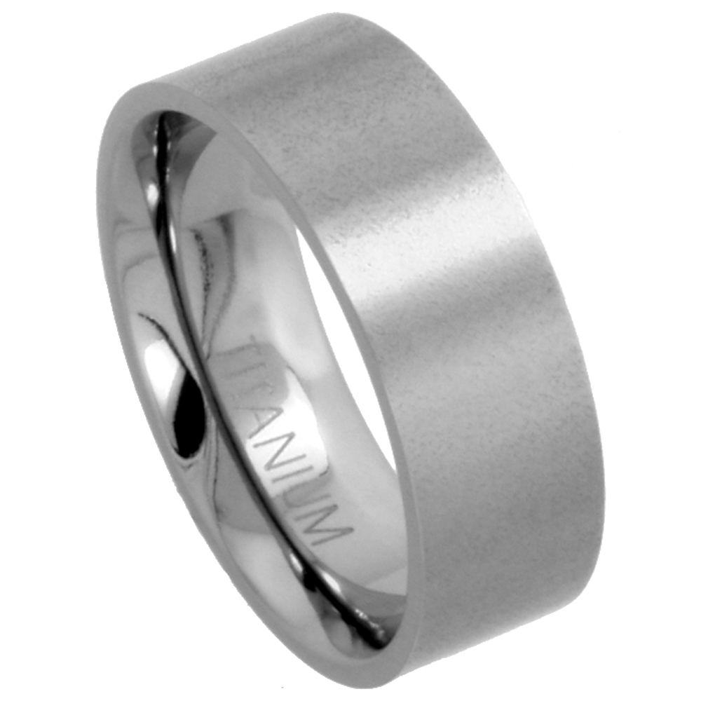 8mm Titanium Wedding Band / Thumb Ring Plain Flat Comfort-Fit Brushed 5/16 inch sizes 8 - 15