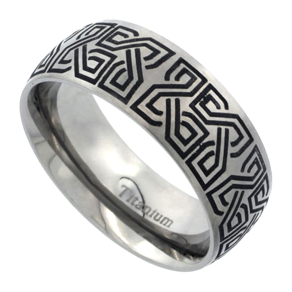 8mm Titanium Wedding Band Square Knots Celtic Ring Domed Brushed Finish Comfort Fit sizes 7 - 14