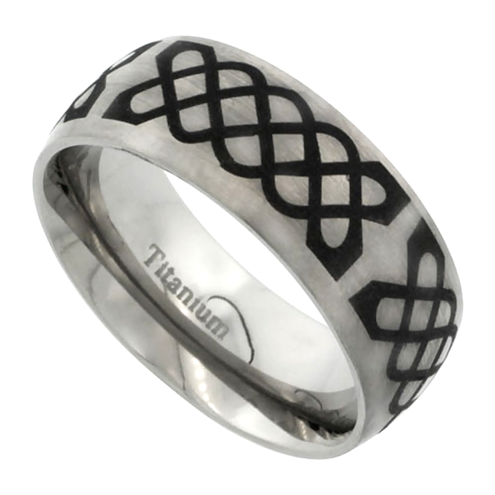 8mm Titanium Wedding Band Celtic Knot Ring Domed Brushed Finish Comfort Fit sizes 7 - 14