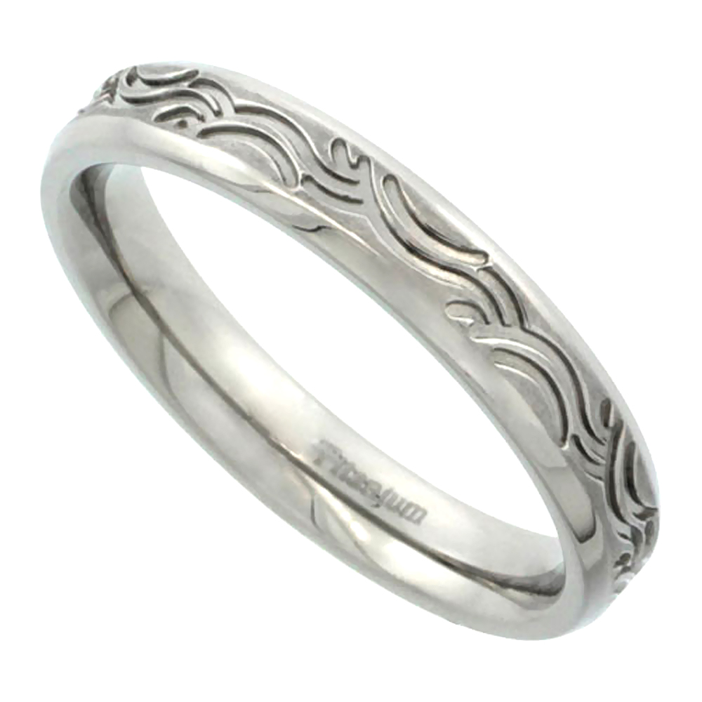 4mm 6mm Titanium Rings for Men Women Carved Wave Pattern Brushed Flat Comfort Fit sizes 5 - 14
