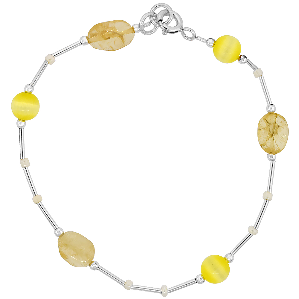 Natural Citrine Liquid Silver Bracelet Sterling Silver Findings, 7 inch