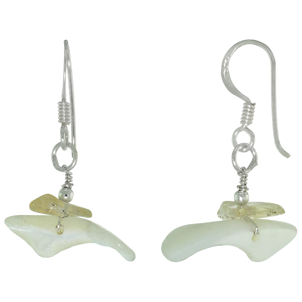 Sterling Silver Natural Shell Dangle Earrings Women Fishhook Handmade 2 inch