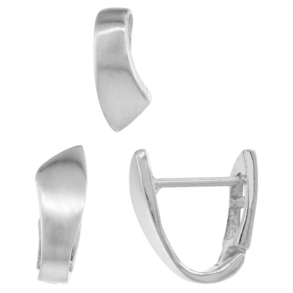 STERLING SILVER MATTE-FINISH HUGGIE STUD EARRINGS (14MM TALL) & PENDANT SLIDE (13MM TALL) SET