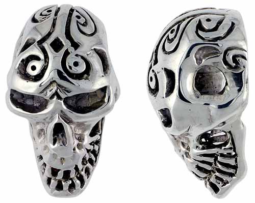 Sterling Silver Tattooed Skull Pendant, 1 1/4 inch tall, sizes 9-14