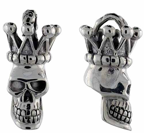 Sterling Silver Crowned Skull Pendant, 1 1/2 inch tall, sizes 9-14