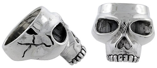 Sterling Silver Gothic Biker Skull Ring, 1 inch wide, sizes 9-14