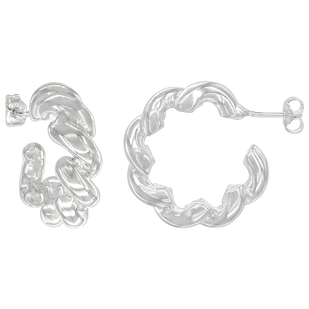 STERLING SILVER SAN MARCO HOOP EARRINGS ITALIAN, 1 1/16 INCH IN DIAMETER