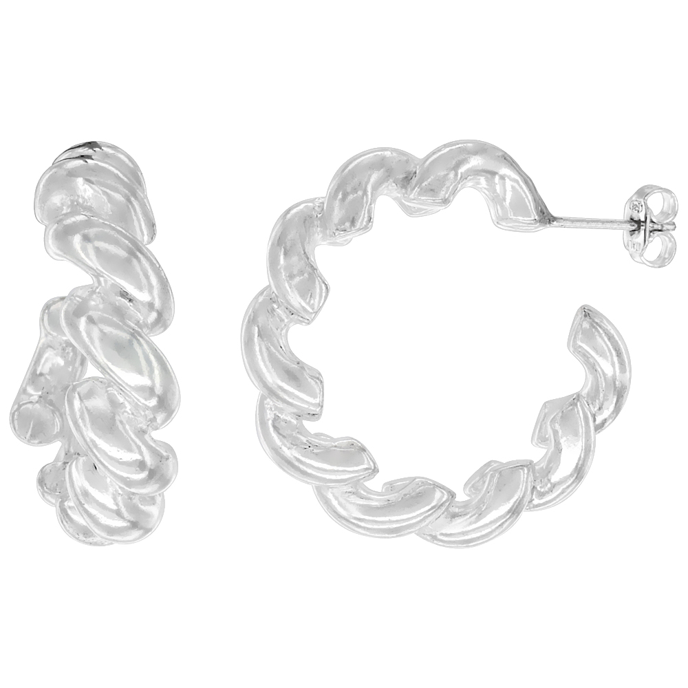 STERLING SILVER SAN MARCO HOOP EARRINGS ITALIAN, 1 3/16 INCH IN DIAMETER