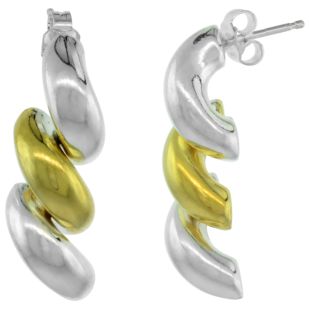 STERLING SILVER SAN MARCO EARRINGS ITALIAN TWO-TONE, 15/16 INCH LONG