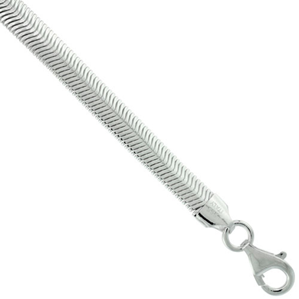 STERLING SILVER FLAT SNAKE CHAIN NECKLACES & BRACELETS 6.5MM NICKEL FREE ITALY, 7 & 8 INCH