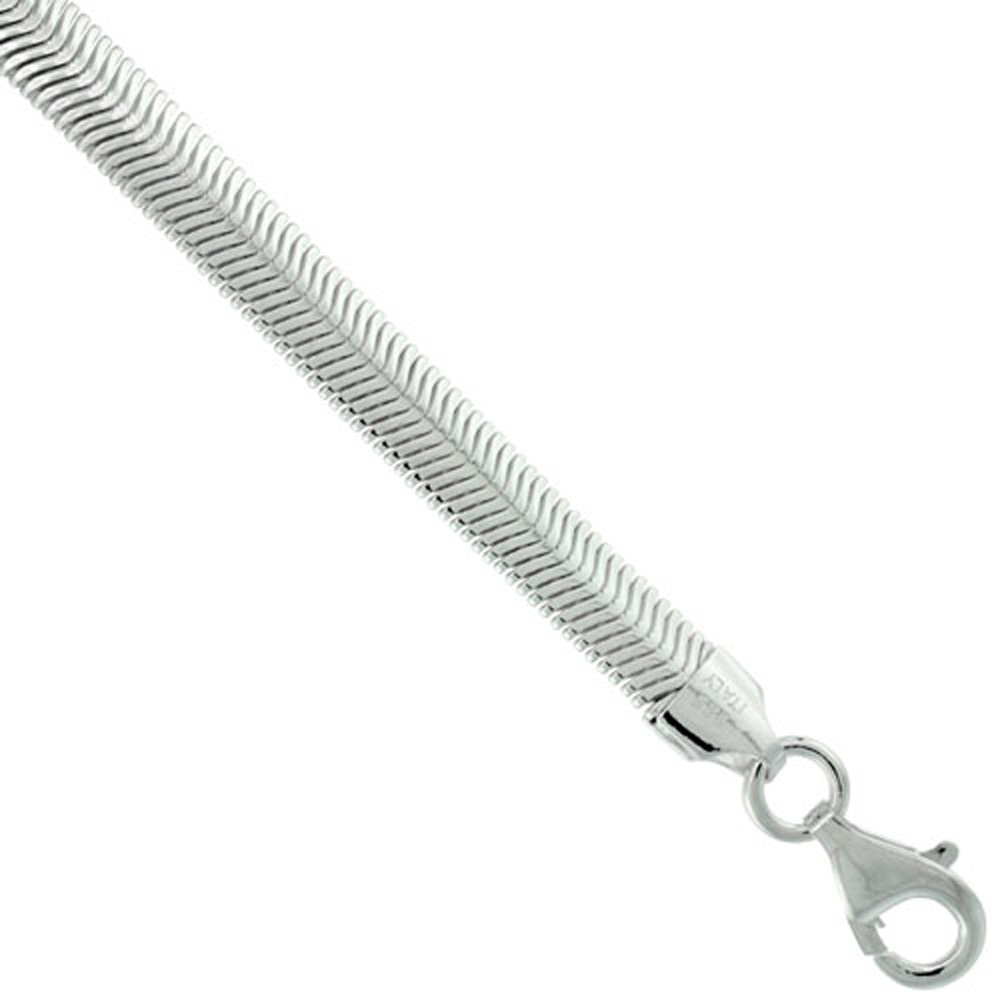 Sterling Silver Flat Snake Chain Necklaces & Bracelets 6.5mm Nickel Free Italy, 7 & 8 inch