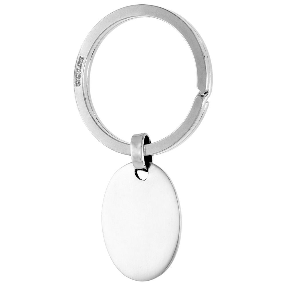 STERLING SILVER OVAL TAG KEY RING SPLIT RING 33MM (1 1/4 INCH)