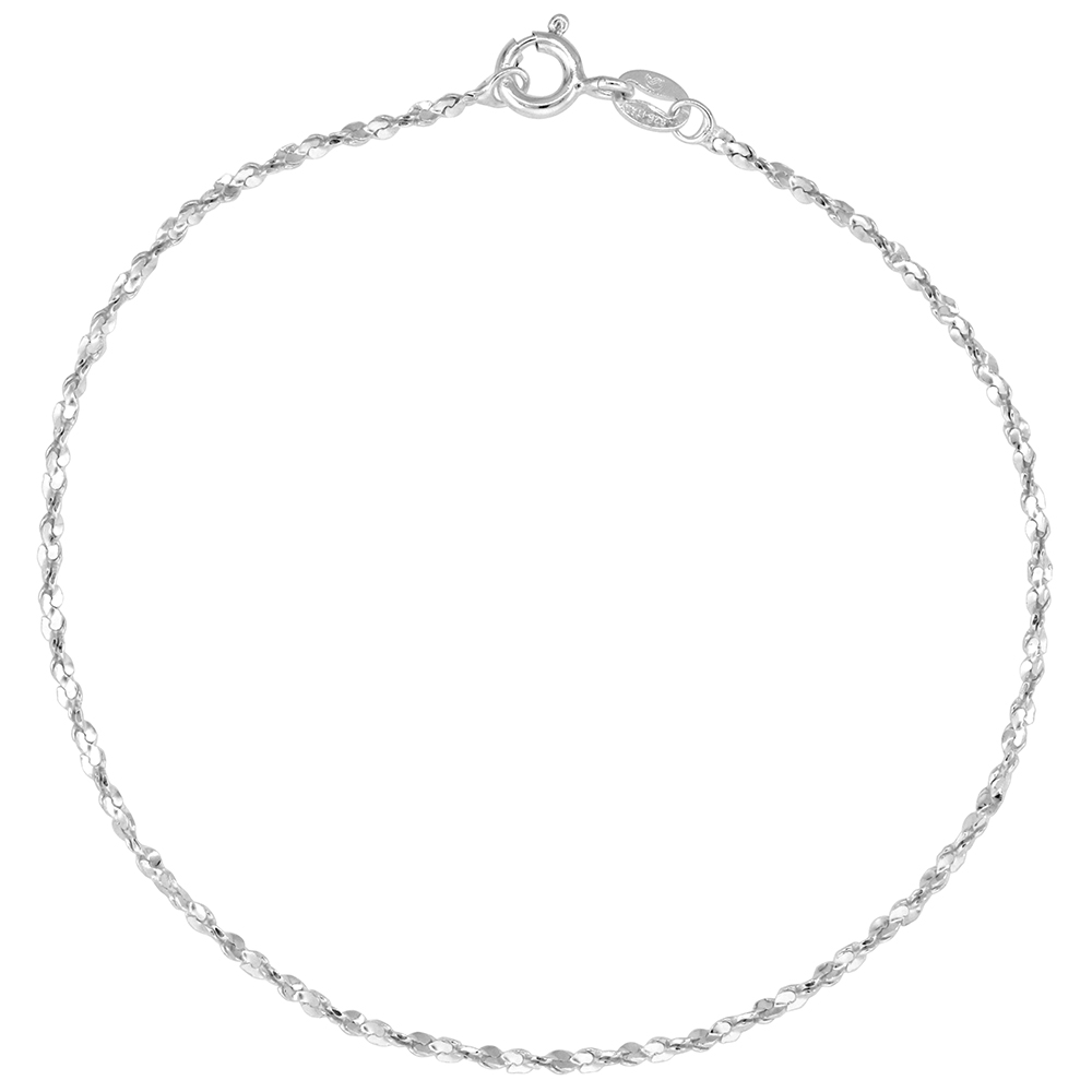 Sterling Silver Italian Twisted Serpentine Chain Diamond Cut 1.5mm Nickel Free Sizes 9 - 10 inch