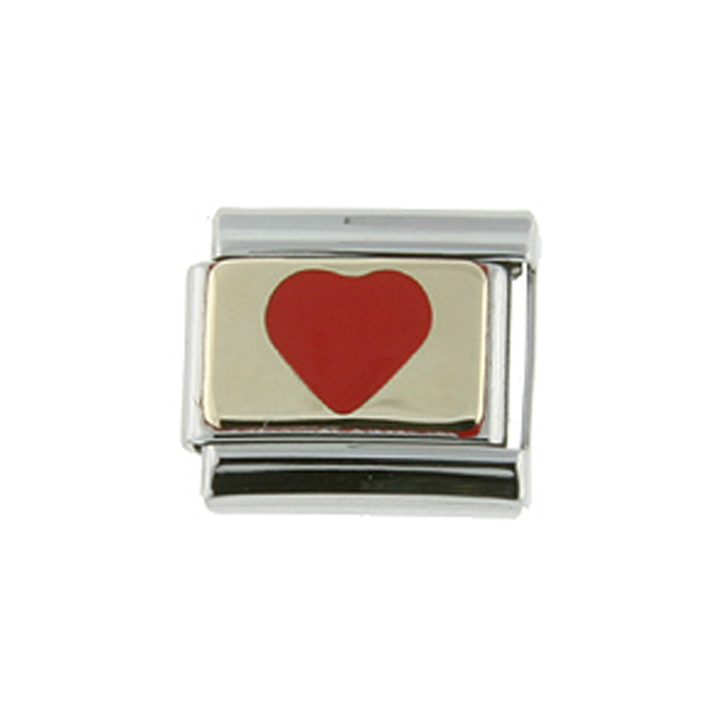 Stainless Steel 18k Gold Italian Charm Bracelet Link Red Heart Charm 9mm