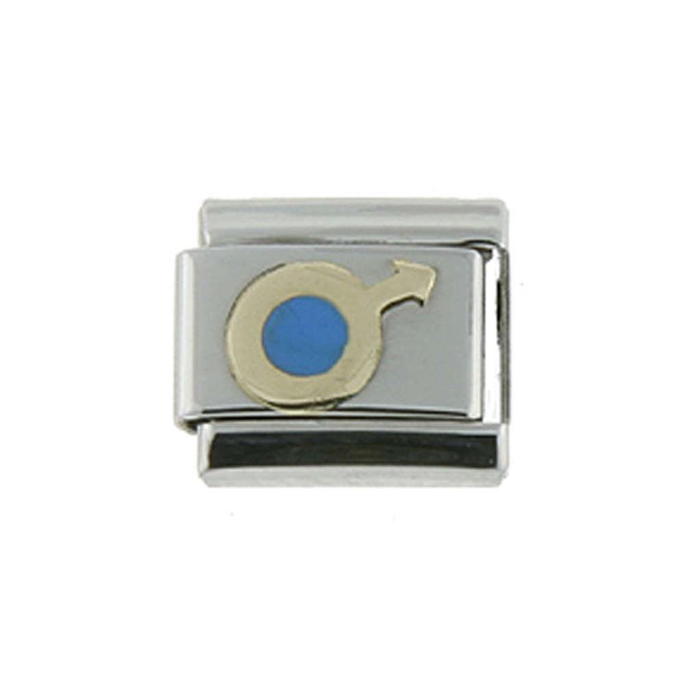 Stainless Steel 18k Gold Italian Charm Bracelet Link Male Symbol Charm 9mm