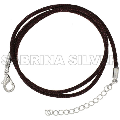 Jewelry Brown Silk Cord Chain Necklace Stainless Steel Lobster Clasp, sizes 16 & 18 + 1 inch extension