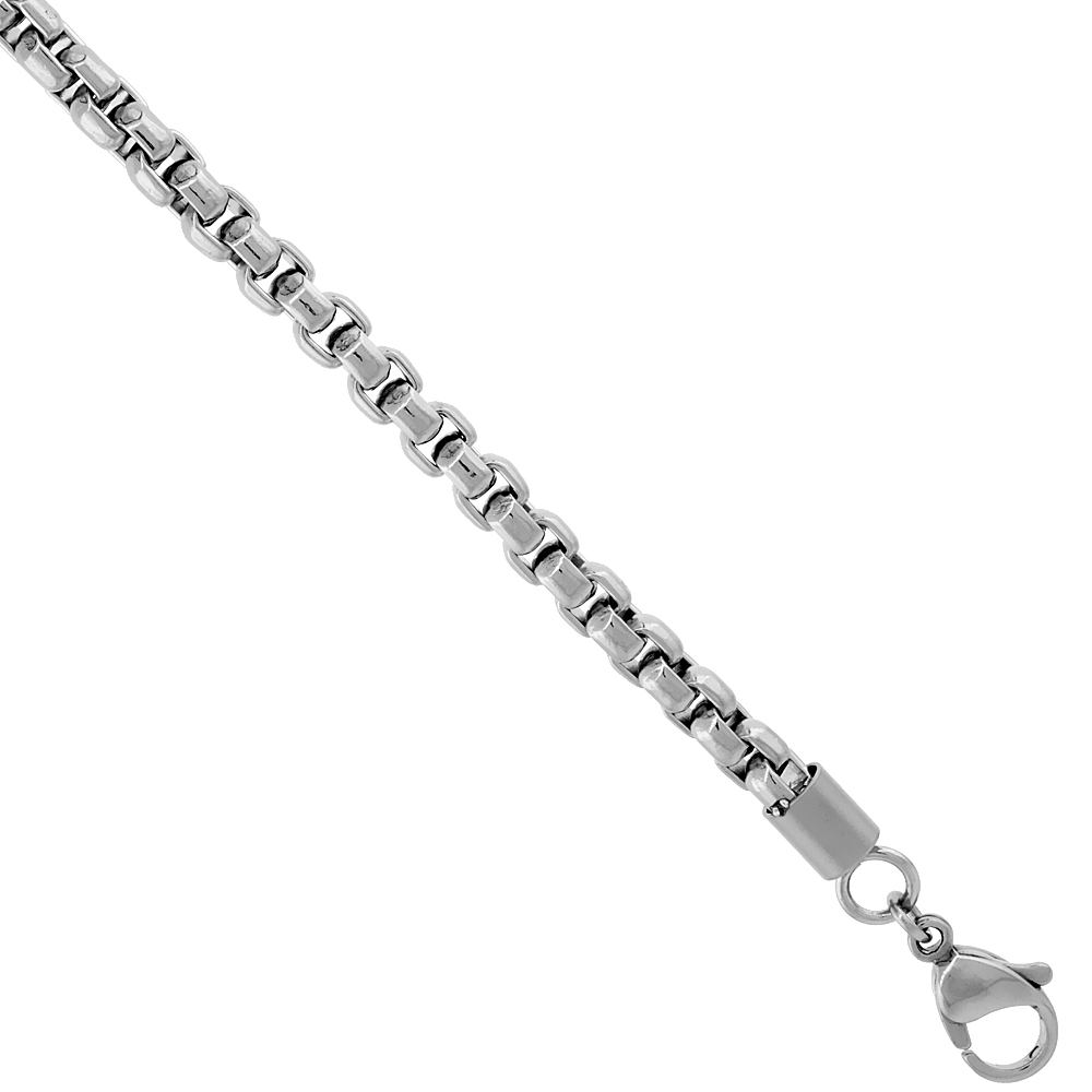 Surgical Steel Heavy Round Box Chain Necklace 4.5 mm, sizes 20, 22, 24 &amp; 30 inch 