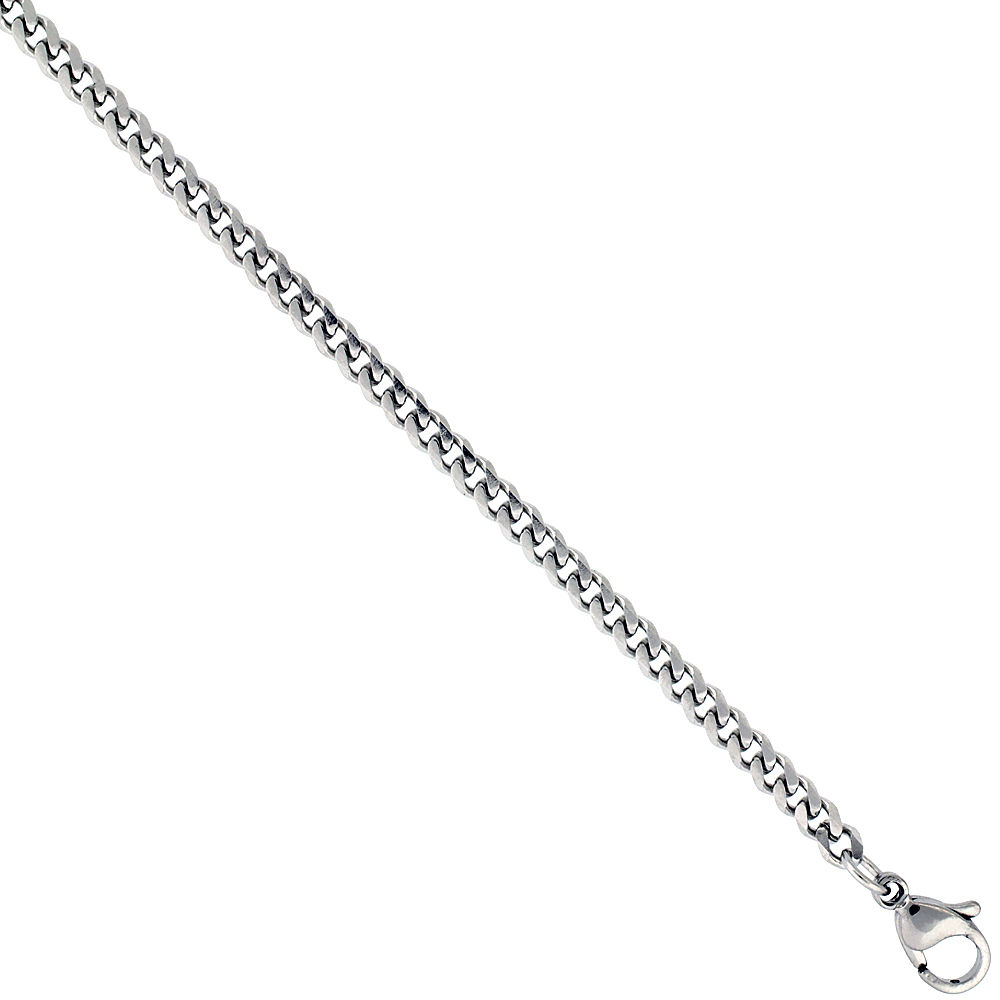 Stainless Steel Curb Link Cuban Chain Necklace 3.5 mm wide, sizes 20, 22, 24 & 30 inch 