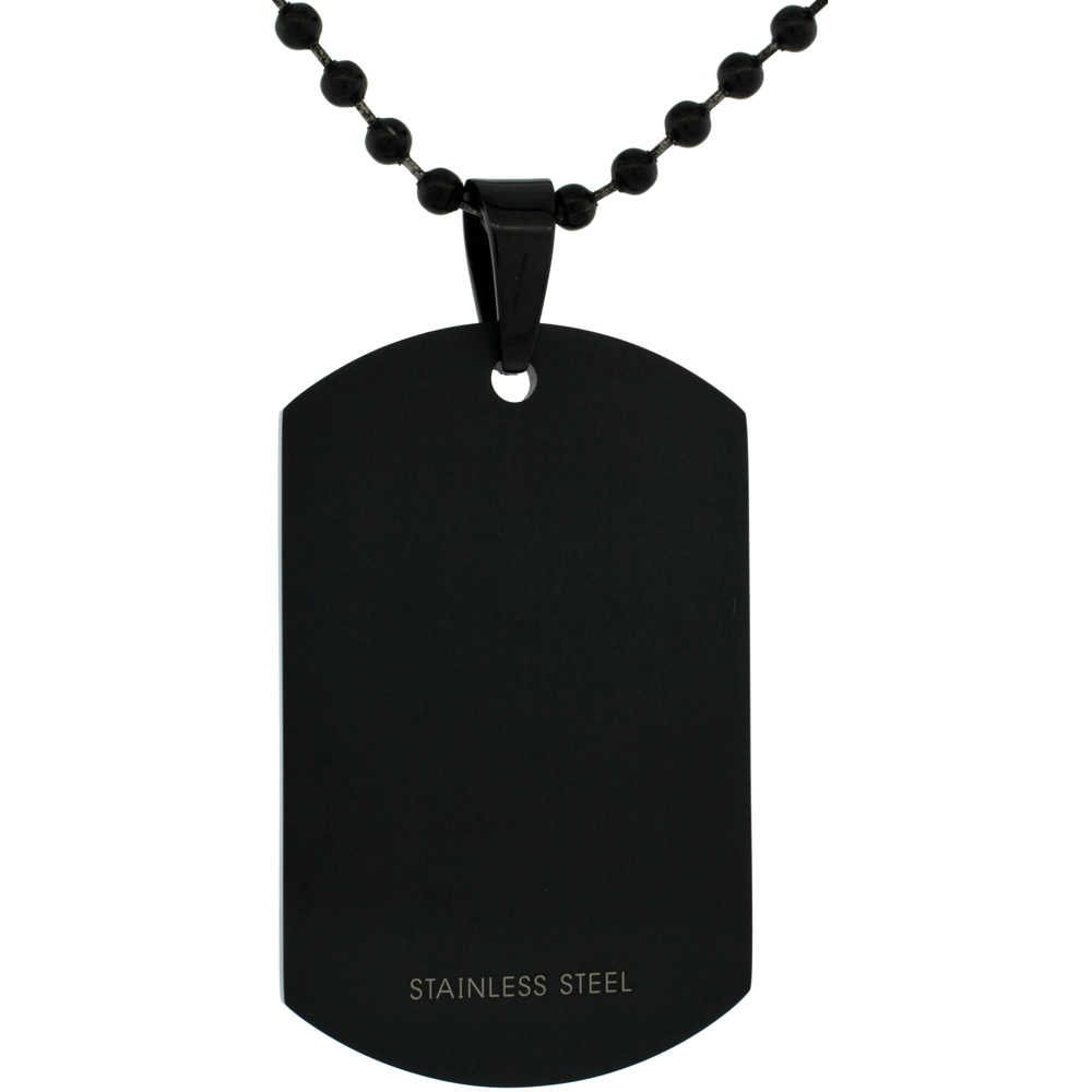 Stainless Steel Black Dog Tag Full Size 2 x 1 1/4 in. Thick Plate comes with 30 in. Ball Chain