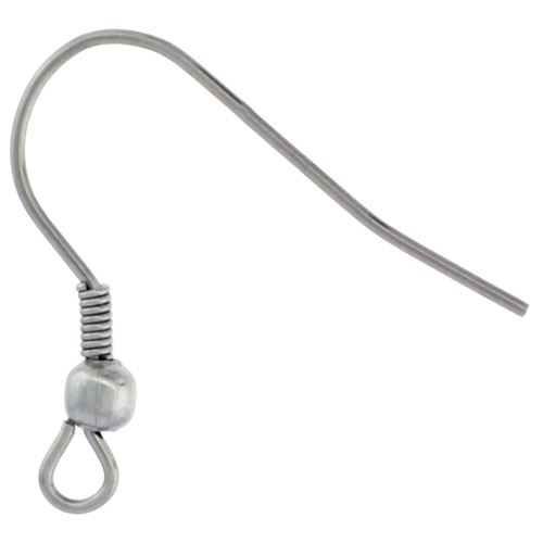 Stainless Steel Fish Hook 22mm Ear Wire with Coil, Bead and Ring, 12 pieces