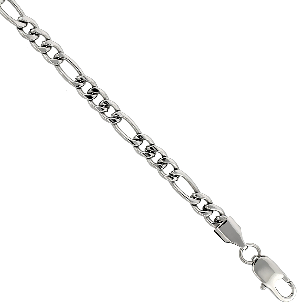 Stainless Steel Figaro Chain Necklace 5.5 mm wide, sizes 20, 22, 24 & 30 inch 