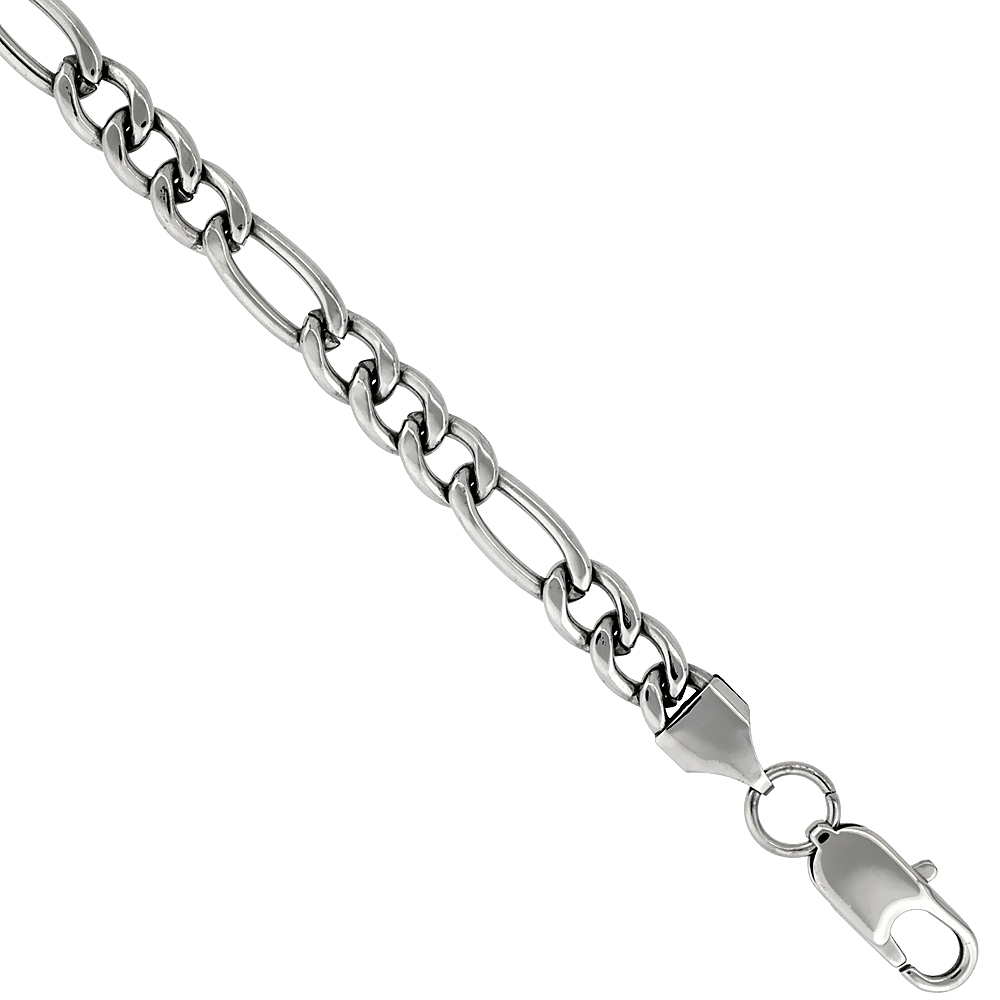Stainless Steel Figaro Chain Necklace 7 mm wide, sizes 20, 22, 24 &amp; 30 inch 