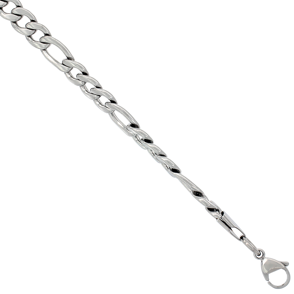 Surgical Steel Figaro Chain Bracelet 5/16 inch wide, available sizes 8.5, 9 inch