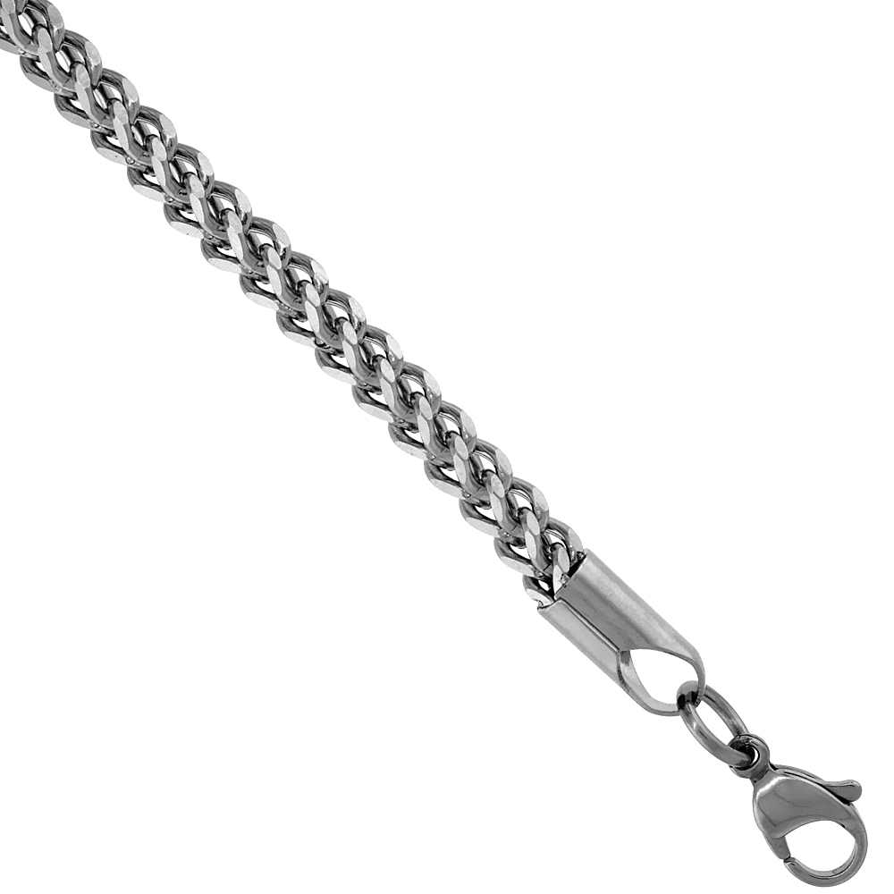 Surgical Steel Franco Chain Necklace 4 mm wide, sizes 24, 26 and 28 inch lengths