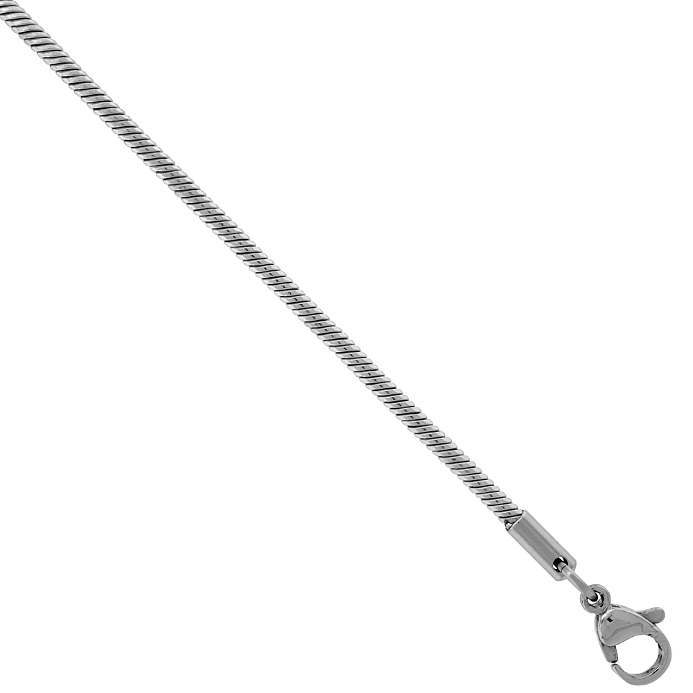 Surgical Steel Snake Chain Necklace 2 mm wide, 18, 20 and 24 inch lengths
