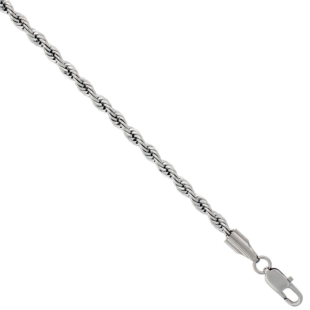 SURGICAL STEEL ROPE CHAIN 3/16 INCH WIDE, AVAILABLE SIZES 16, 18, 20, 24, 30 INCH