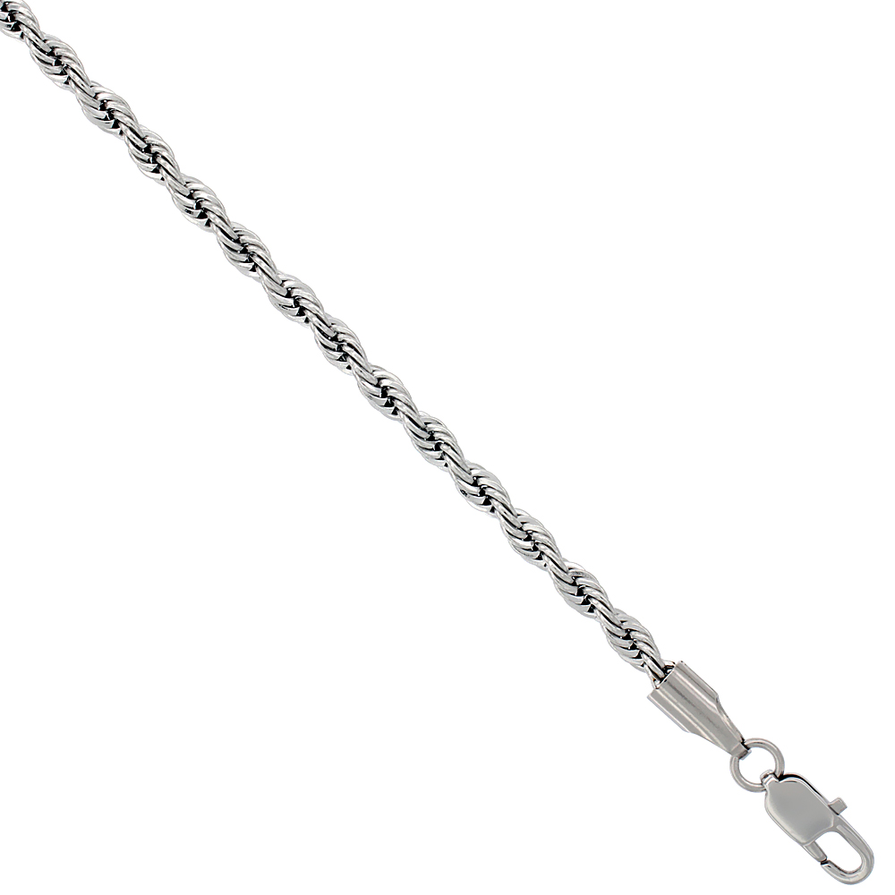 Surgical Steel Rope Chain 3/16 inch wide, available sizes 16, 18, 20, 24, 30 inch