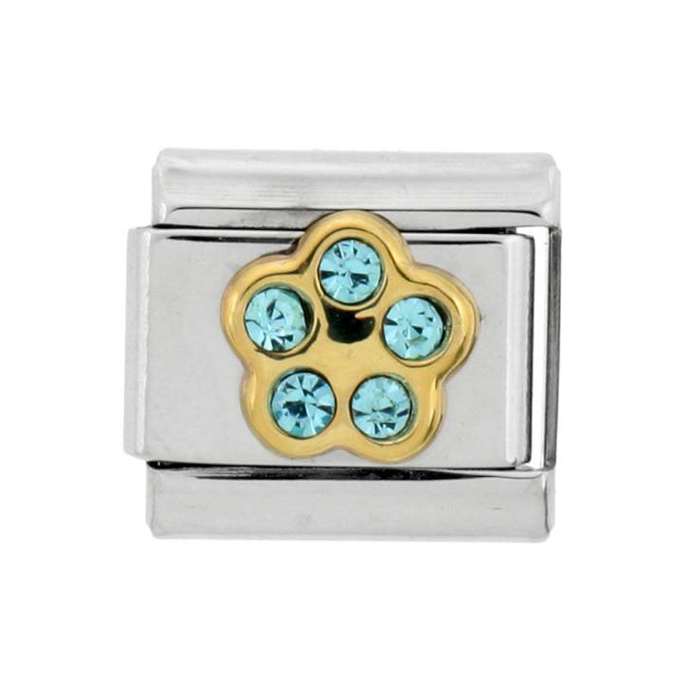 Stainless Steel 18k Gold March Birthstones Charm for Italian Charm Bracelets 5 Stone