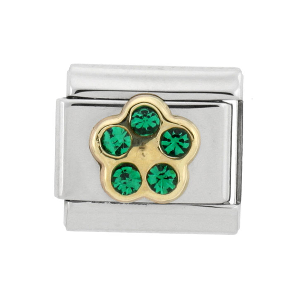 Stainless Steel 18k Gold May Birthstones Charm for Italian Charm Bracelets 5 Stone