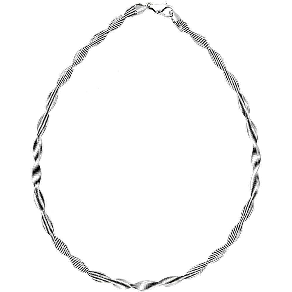 Stainless Steel Twisted Mesh Necklace for Women 6 mm wide, 18 inch