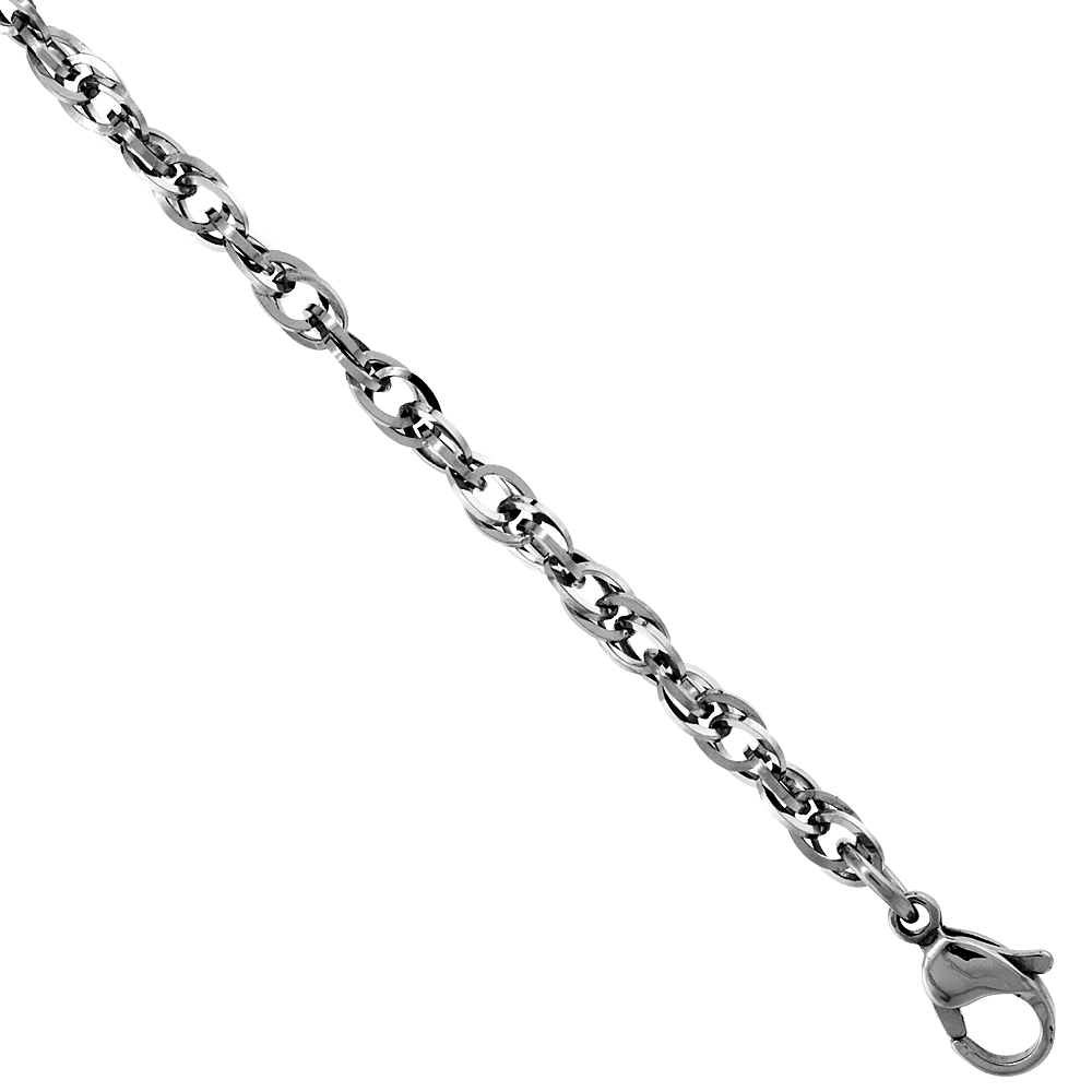 Surgical Steel Square-wire Rope Chain Necklace 4 mm wide, sizes 20, 22, and 24 inch