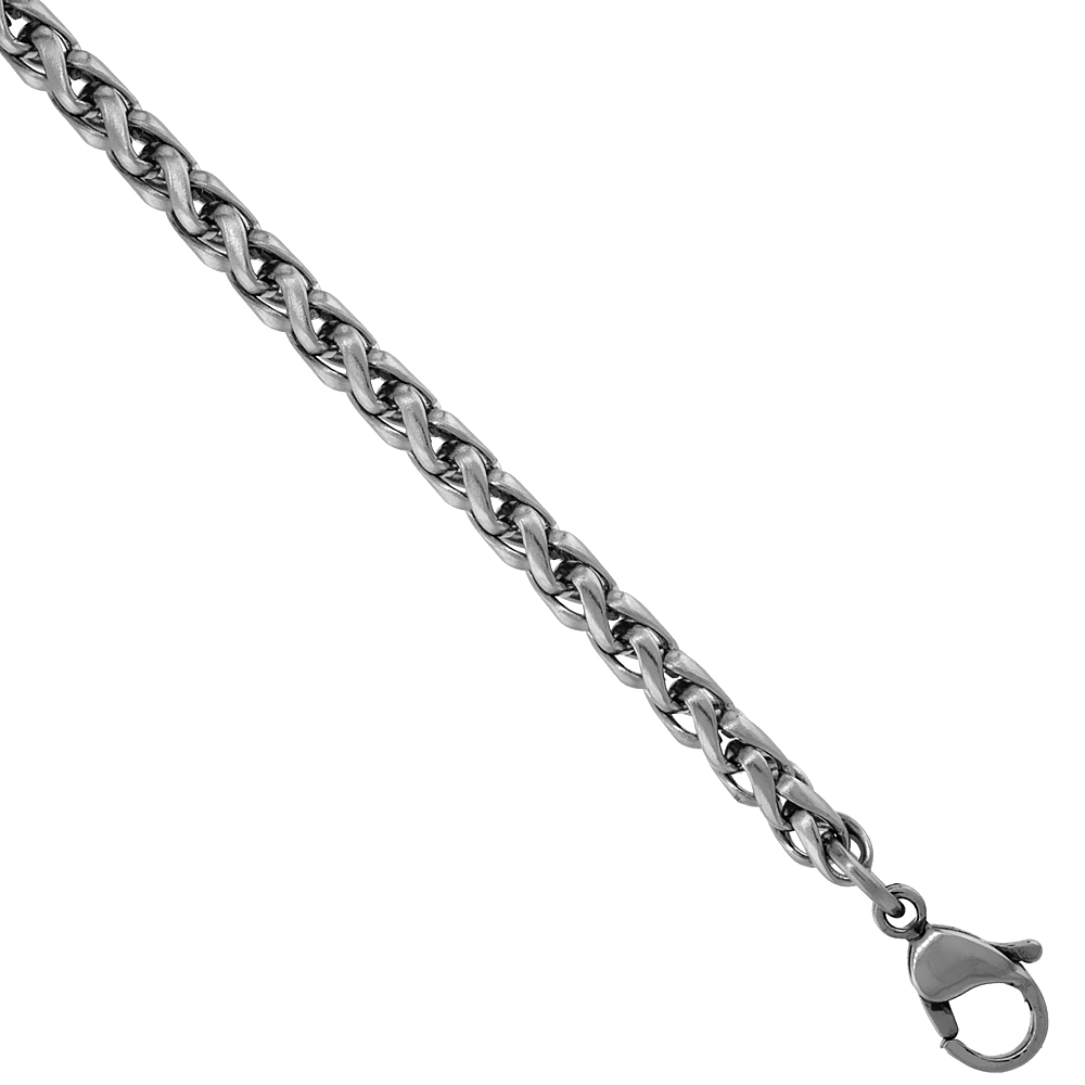 Surgical Steel Spiga Wheat Chain Necklace 5/32 inch wide, sizes 20, 22 and 24 inch