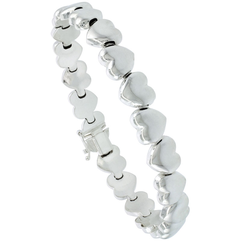 Sterling Silver Stampato Heart Link Necklace or Bracelet , 3/8 in. (10mm) wide