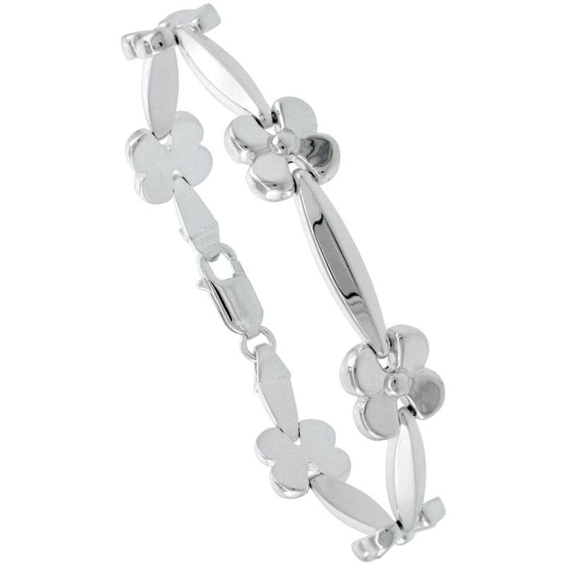 Sterling Silver Stampato Flower Link Necklace or Bracelet , 7/16 in. (11mm) wide