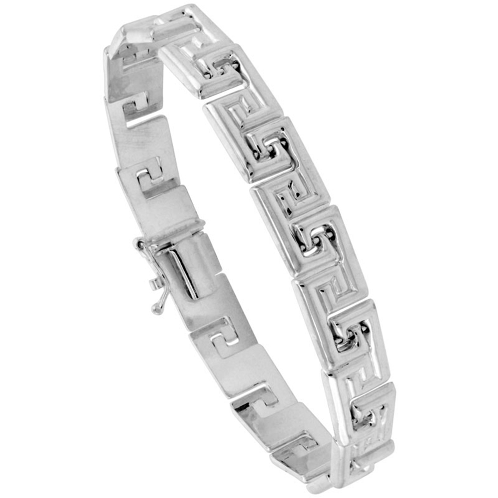 Sterling Silver Stampato Greek Key Bracelet & Matching Necklace , 5/16 in. (8mm) wide
