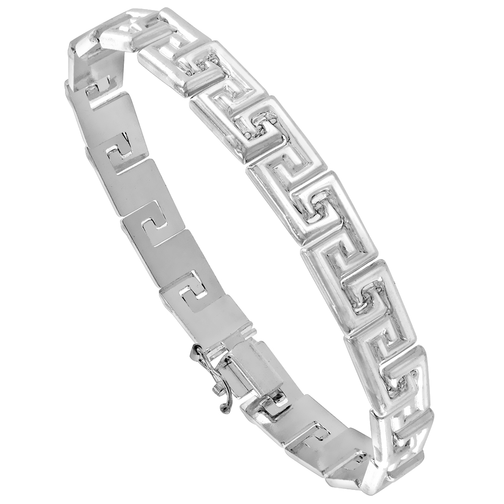 STERLING SILVER STAMPATO GREEK KEY BRACELET & MATCHING NECKLACE , 5/16 IN. (8MM) WIDE
