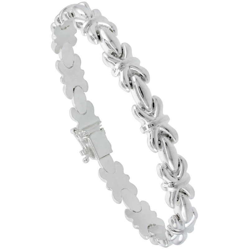 Sterling Silver Stampato XOXO Link Hugs &amp; Kisses Necklace or Bracelet , 9/32 in. (7.5mm) wide