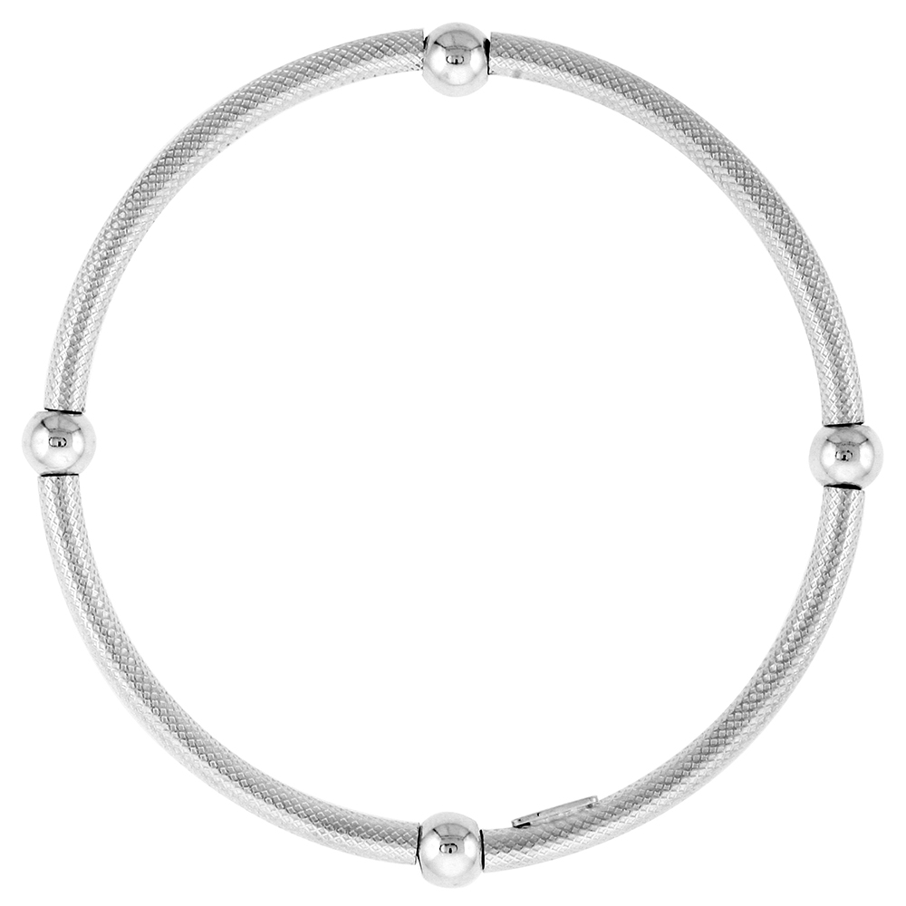 Sterling Silver Textured Stretch Baby Bangle Bracelet, 4 section Single Bead